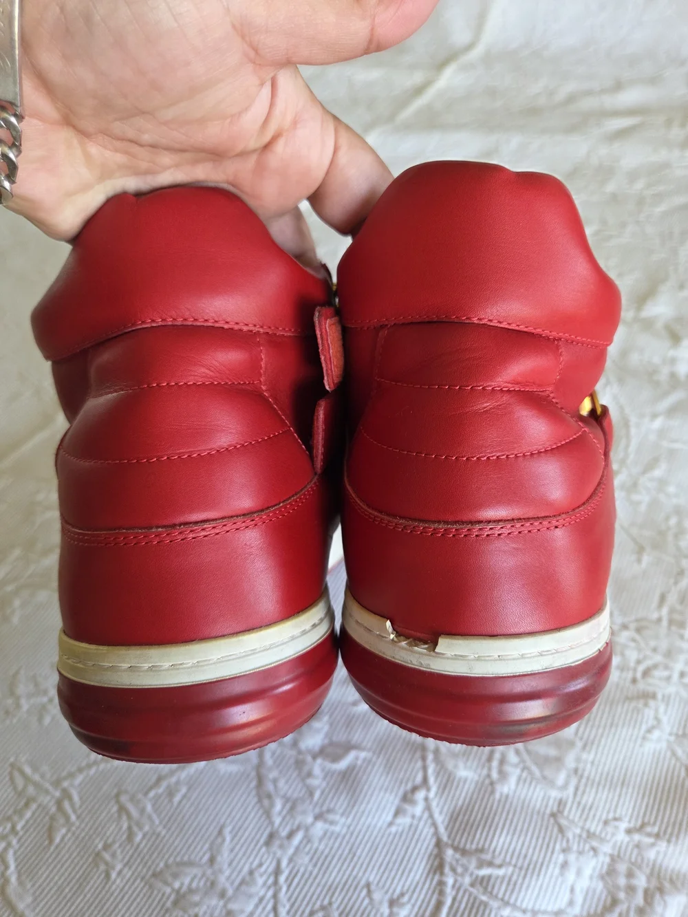 Salvatore Ferragamo | Nayon Red Leather High-Top Sneaker with Gold Logo